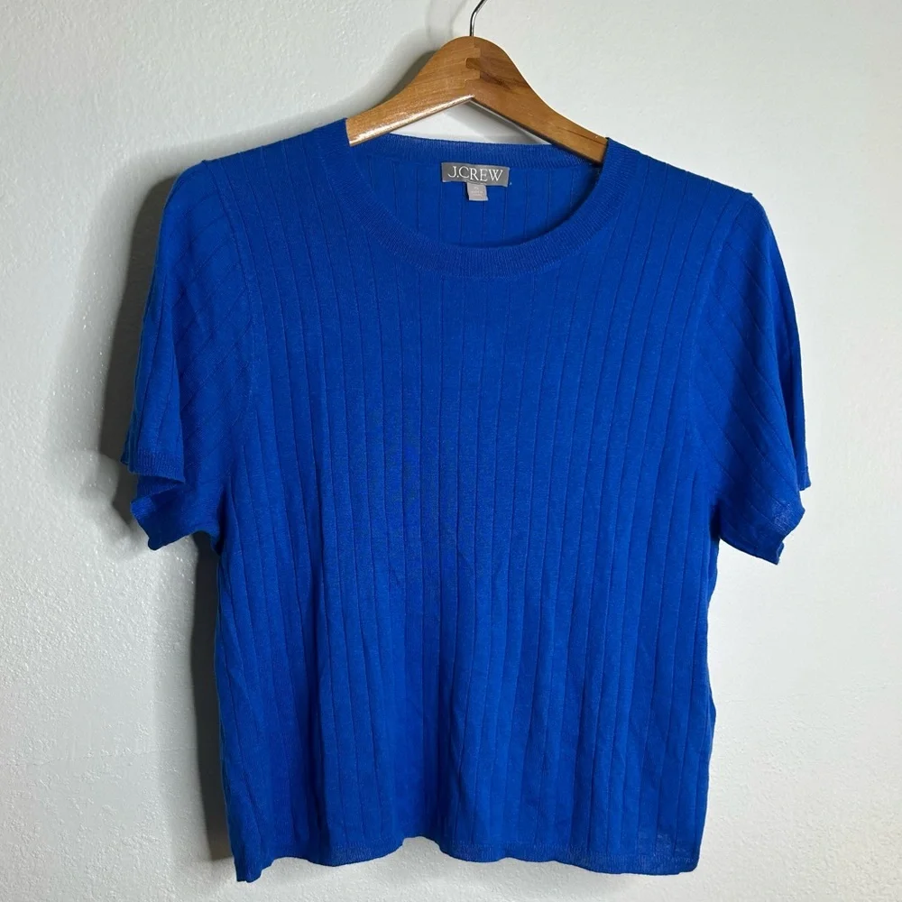 J. Crew Silk Cashmere Blend Ribbed Royal Blue Knit T- Shirt Top